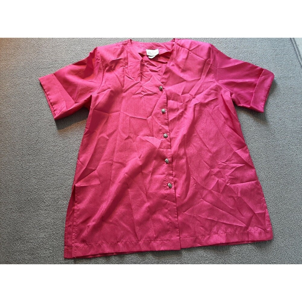 Park Place Fashions Womens Shirt Short Sleeve Padded shoulders Pink L Large